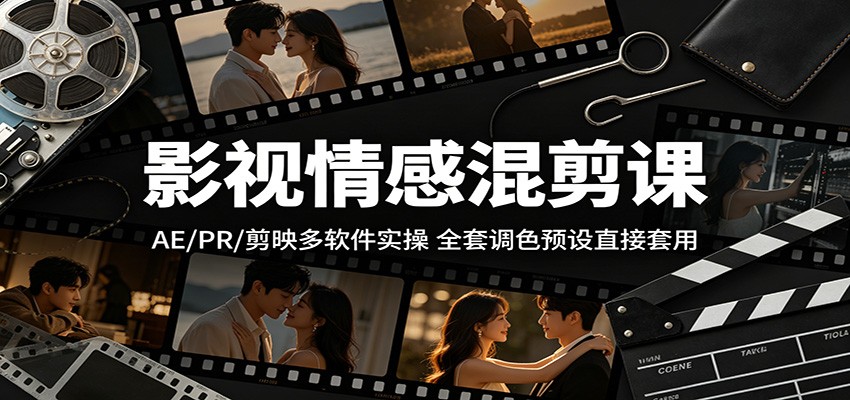 影视情感混剪课：AE/PR/剪映多软件实操，全套调色预设直接套用-二当家网创资源站