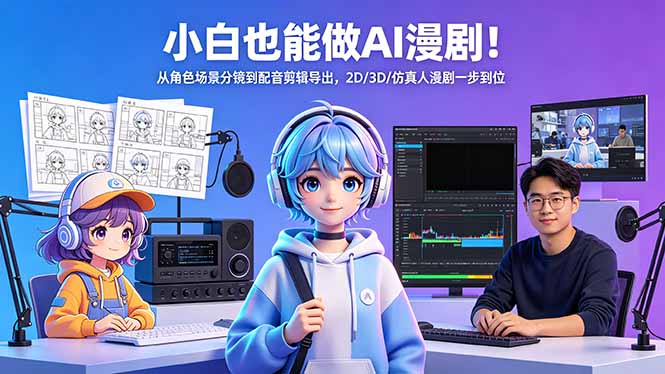 小白也能做AI漫剧！从角色场景分镜到配音剪辑导出，2D/3D/仿真人漫剧一步到位-二当家网创资源站