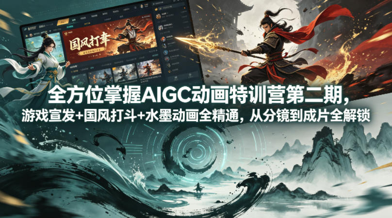 全方位掌握AIGC动画特训营第二期，游戏宣发+国风打斗+水墨动画全精通，从分镜到成片全解锁-二当家网创资源站