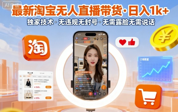 最新淘宝无人直播带货，日入1k+，独家技术，无违规无封号，无需露脸无需说话【揭秘】-二当家网创资源站