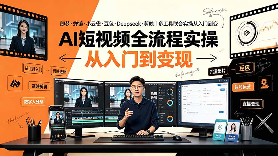 AI短视频全流程实操：即梦·蝉镜·小云雀·豆包·Deepseek·剪映｜多工具联合实操从入门到变现-二当家网创资源站