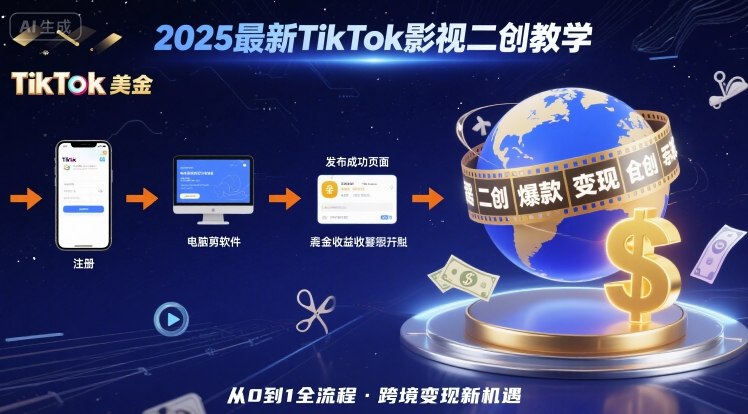 2025年最新TikTok影视二创教学，从注册到发布撸美金全流程，跨境变现新机遇-二当家网创资源站