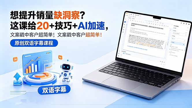 想提升销量缺洞察？这课给 20 + 技巧 + AI 加速，文案戳中客户超简单！【原创双语字幕】-二当家网创资源站