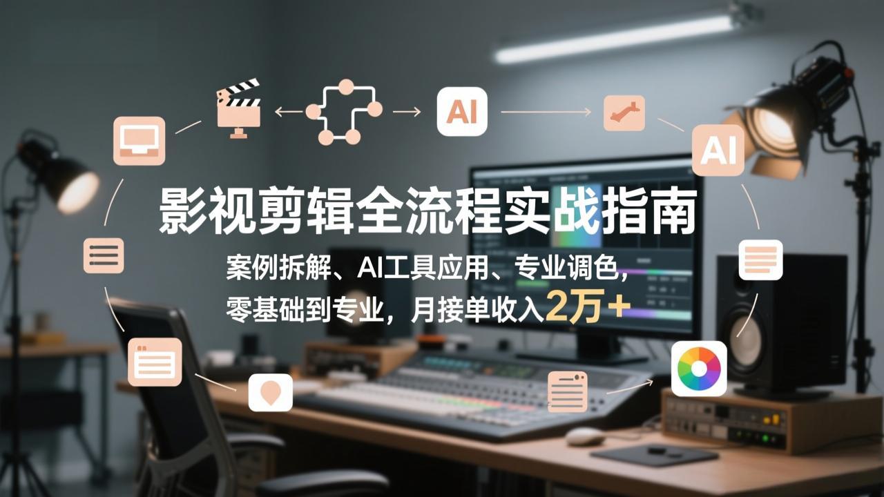 影视剪辑全流程实战指南，案例拆解、AI工具应用、专业调色，零基础到专业，月接单收入2万+-二当家网创资源站