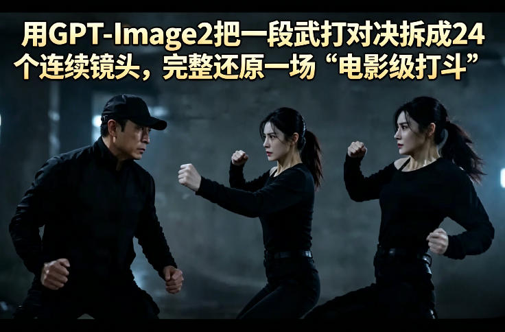 用GPT-Image2把一段武打对决拆成24个连续镜头，完整还原一场“电影级打斗”-二当家网创资源站