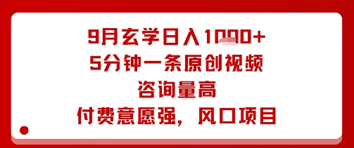 9月玄学日入1k+玩法，5分钟一条原创视频，咨询量高，付费意愿强，风口项目-二当家网创资源站