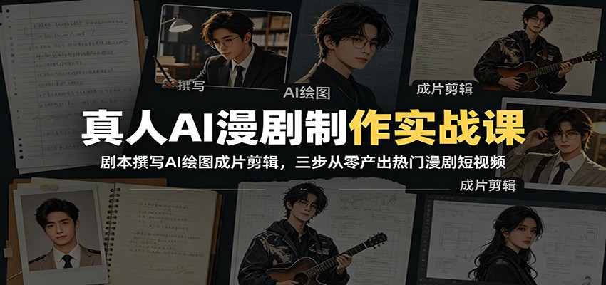 真人AI漫剧制作实战课:剧本撰写AI绘图成片剪辑,三步从零产出热门漫剧短视频-二当家网创资源站