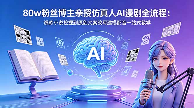 80w粉丝博主亲授仿真人AI漫剧全流程：爆款小说挖掘到原创文案改写建模配音一站式教学-二当家网创资源站