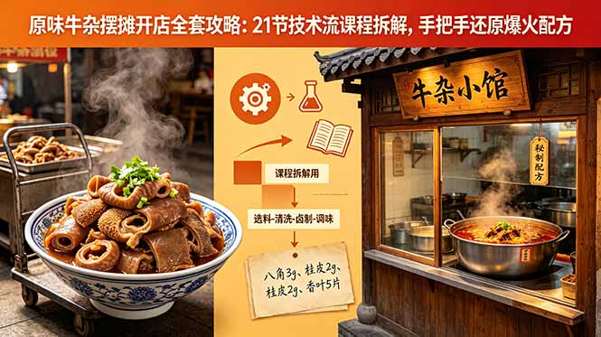 原味牛杂摆摊开店全套攻略：21节技术流课程拆解，手把手还原爆火配方-二当家网创资源站