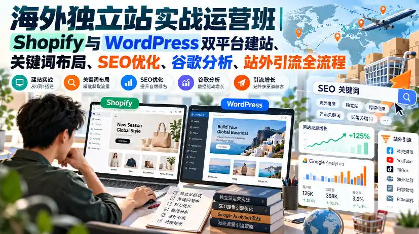 海外独立站实战运营班|Shopify与WordPress双平台建站、关键词布局、SEO优化、谷歌分析、站外引流全流程-二当家网创资源站