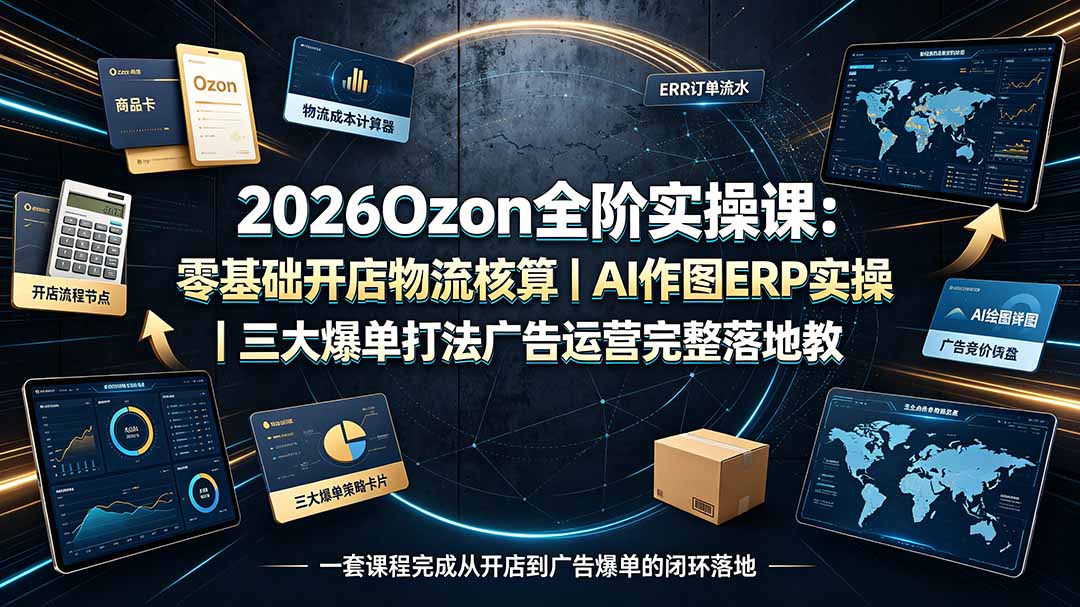 2026Ozon全阶实操课：零基础开店物流核算｜AI作图ERP实操｜三大爆单打法广告运营完整落地教程-二当家网创资源站