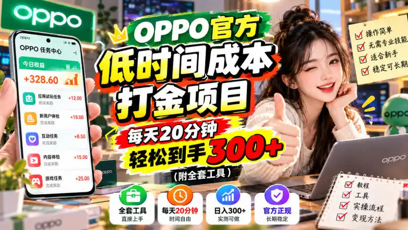 OPPO官方低时间成本打金项目,每天20分钟,轻松到手300+(附全套工具)【揭秘】-二当家网创资源站