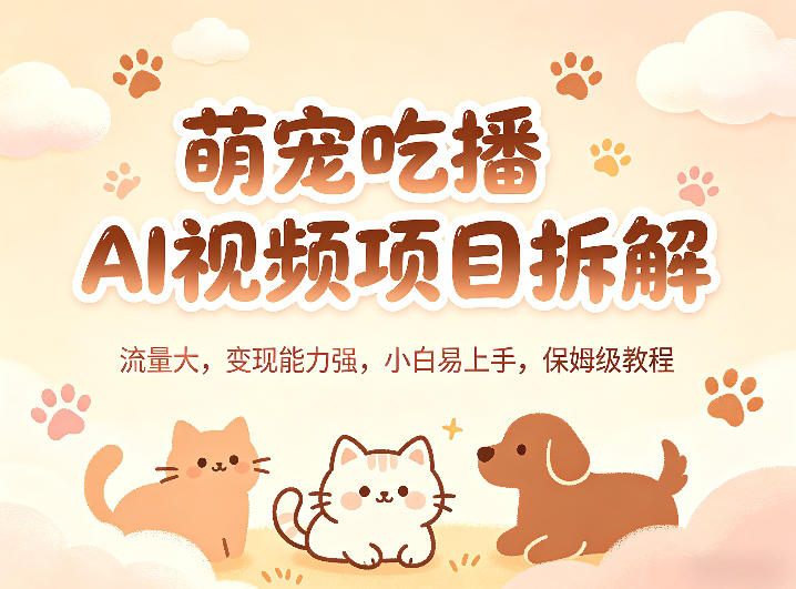 萌宠吃播AI视频项目拆解，流量大，变现能力强，小白易上手，保姆级教程-二当家网创资源站