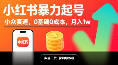 小红书暴力起号，小众赛道，0基础0成本，月入1w-二当家网创资源站