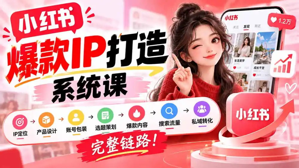 【无水印】小红书爆款IP打造课:IP定位→产品设计→账号包装→选题策划→爆款内容→搜索流量→私域转化,完整链路-二当家网创资源站