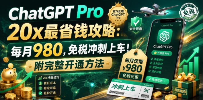ChatGPT Pro 20x最省钱攻略：每月980，免税冲刺上车！附完整开通方法【文档】-二当家网创资源站