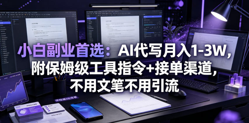 小白副业首选：AI代写月入1-3W，附保姆级工具指令+接单渠道，不用文笔不用引流【揭秘】-二当家网创资源站