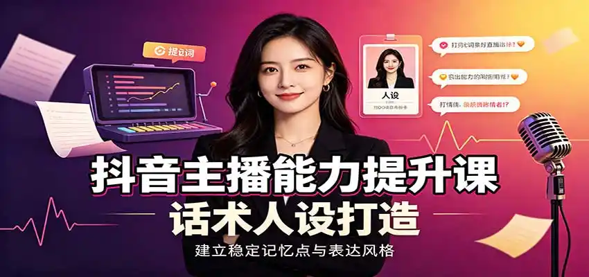 抖音主播能力提升课：账号底层逻辑，直播间搭建调试，话术人设打造全套教学-二当家网创资源站