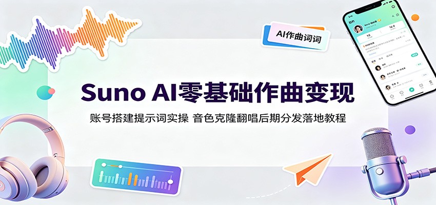 Suno AI零基础作曲变现：账号搭建提示词实操，音色克隆翻唱后期分发落地教程-二当家网创资源站