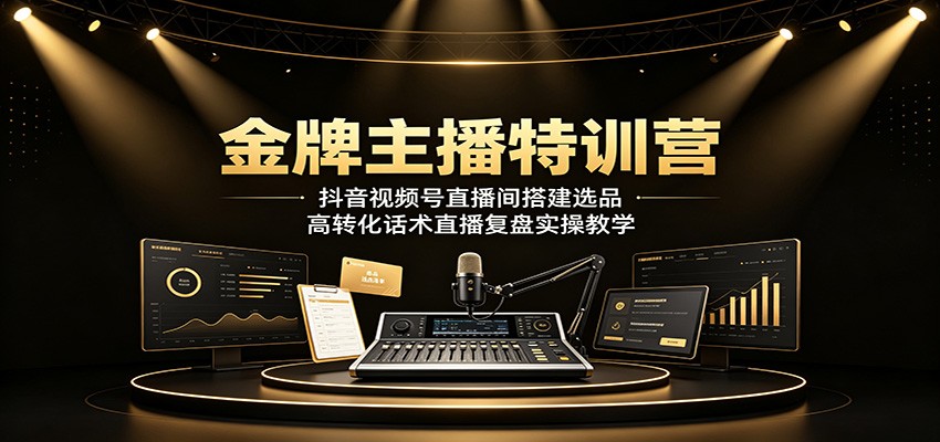 金牌主播特训营:抖音视频号直播间搭建选品,高转化话术直播复盘实操教学-二当家网创资源站