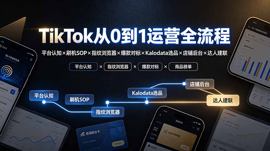 TikTok从0到1运营全流程：平台认知×刷机SOP×指纹浏览器×爆款对标×Kalodata选品×店铺后台×达人建联-二当家网创资源站