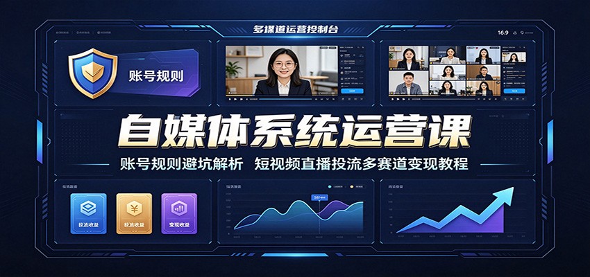 自媒体系统运营课：账号规则避坑解析，短视频直播投流多赛道变现教程-二当家网创资源站