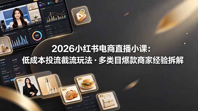 2026小红书电商直播小课，低成本投流截流玩法，多类目爆款商家经验完整拆解教学-二当家网创资源站