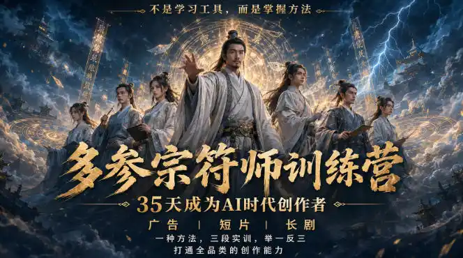 多参宗符师训练营,35天成为AI时代创作者,广告|短片|长剧,一种方法,三段实训,举一反三,打通全品类的创作能力-二当家网创资源站
