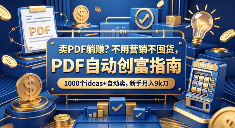 卖PDF躺賺？不用营销不囤货，PDF自动创富指南，1000个ideas+自动卖，新手月入9k刀【原创双语字幕】-二当家网创资源站