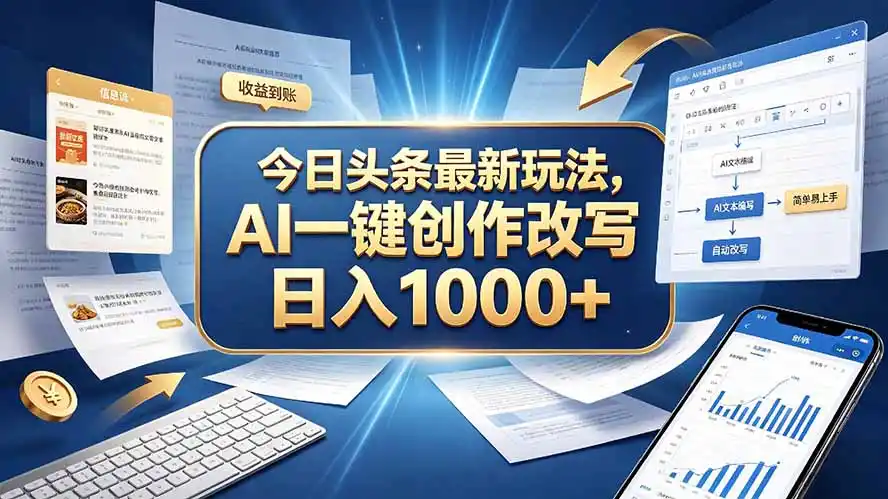 今日头条最新玩法，AI 一键创作改写，简单易上手，轻松日入 1000 +-二当家网创资源站