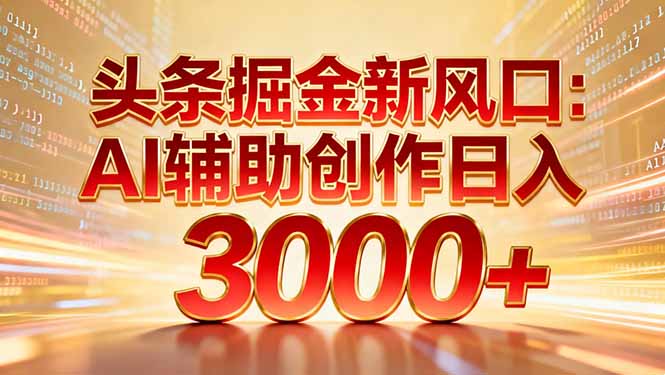 头条掘金新风口：AI辅助创作日入3000+，矩阵玩法当天启动隔天见效-二当家网创资源站