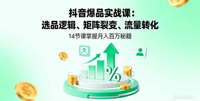 抖音爆品实战课：选品逻辑、矩阵裂变、流量转化，14节课掌握月入百万秘籍-二当家网创资源站