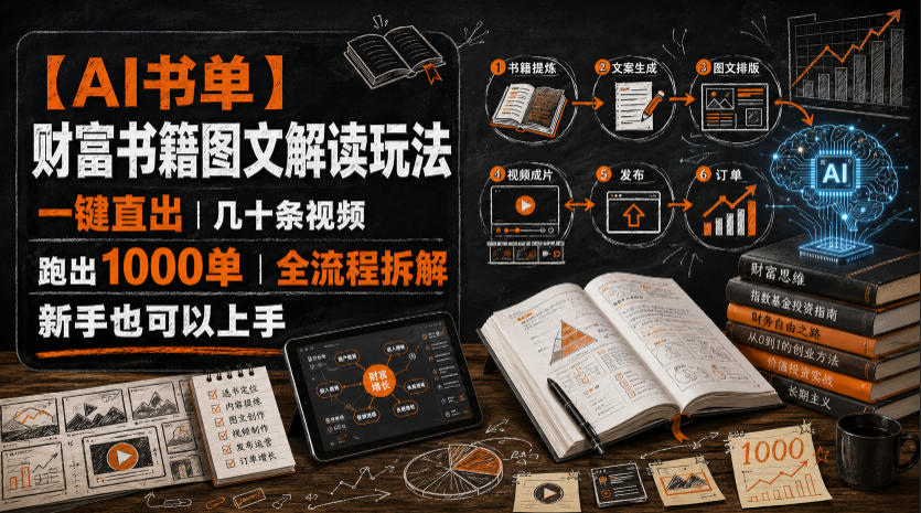 【AI书单】财富书籍图文解读玩法,一键直出,几十条视频,跑出1000单,全流程拆解,新手也可以上手-二当家网创资源站