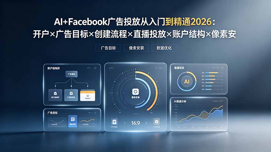 AI+Facebook广告投放从入门到精通2026：开户×广告目标×创建流程×直播投放×账户结构×像素安装×AI赋能-二当家网创资源站