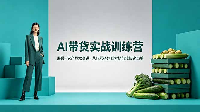AI带货实战训练营，服装+农产品双赛道，从账号搭建到素材剪辑快速出单-二当家网创资源站