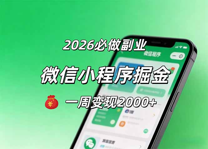 2026微信小程序掘金，简单好上手，一周变现2000+-二当家网创资源站