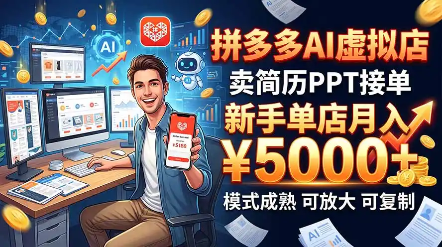 开一家拼多多虚拟店，用AI卖简历PPT，单店月入1w+，可放大-二当家网创资源站