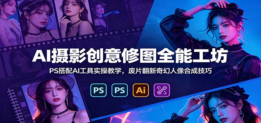 AI摄影创意修图全能工坊：PS搭配AI工具实操教学，废片翻新奇幻人像合成技巧-二当家网创资源站