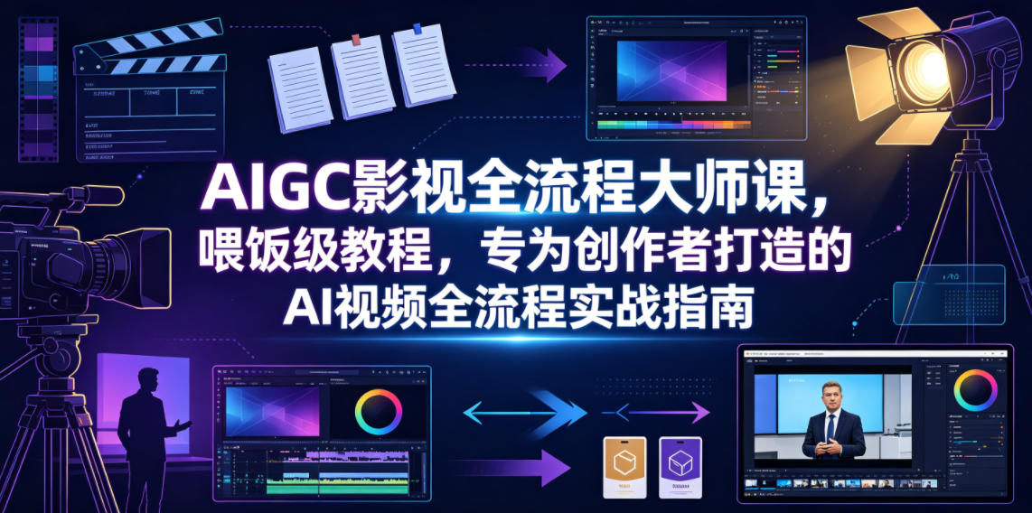 AIGC影视全流程大师课,喂饭级教程,专为创作者打造的AI视频全流程实战指南-二当家网创资源站
