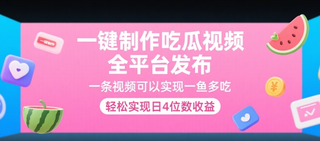 一键制作吃瓜视频，全平台发布，一条视频可以实现一鱼多吃，轻松实现日4位数收益【揭秘】-二当家网创资源站