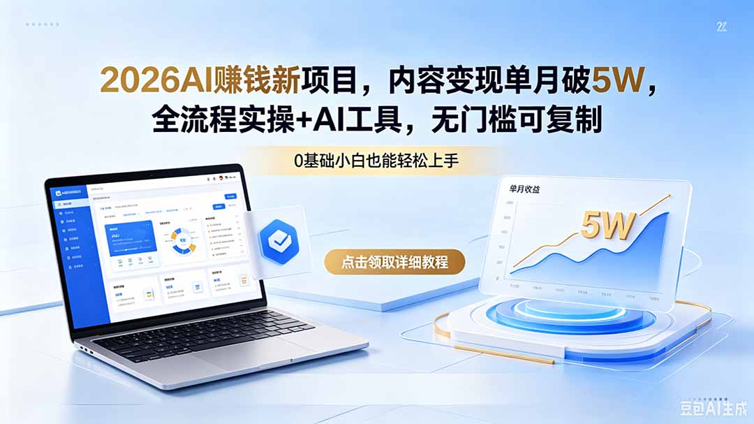 2026AI赚钱新项目，内容变现单月破5W，全流程实操+AI工具，无门槛可复制-二当家网创资源站
