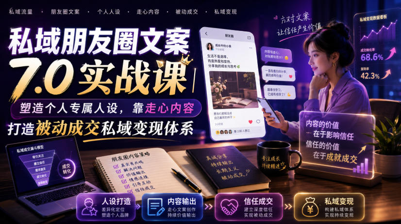 私域朋友圈文案7.0实战课|塑造个人专属人设,靠走心内容打造被动成交私域变现体系-二当家网创资源站