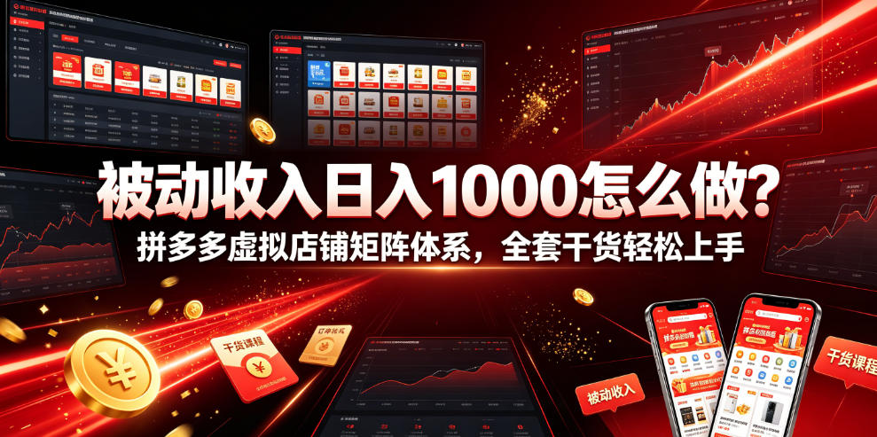 被动收入日入1000怎么做？拼多多虚拟店铺矩阵体系，全套干货轻松上手【揭秘】-二当家网创资源站