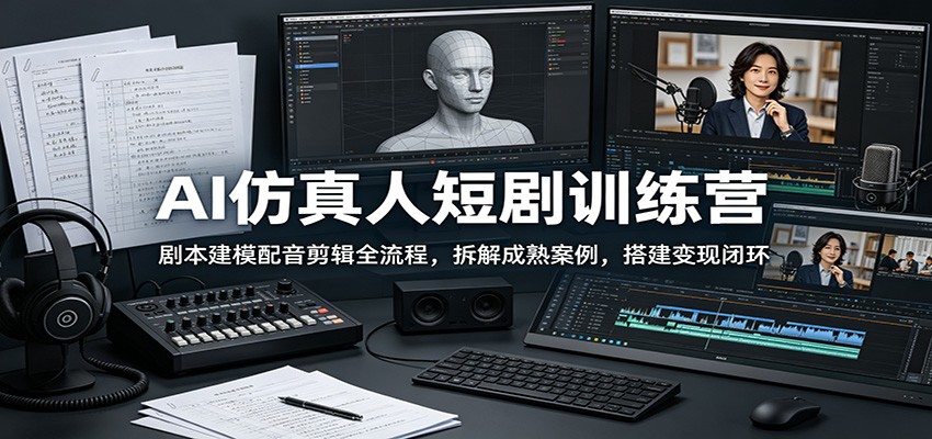 AI仿真人短剧训练营:剧本建模配音剪辑全流程,拆解成熟案例,搭建变现闭环-二当家网创资源站