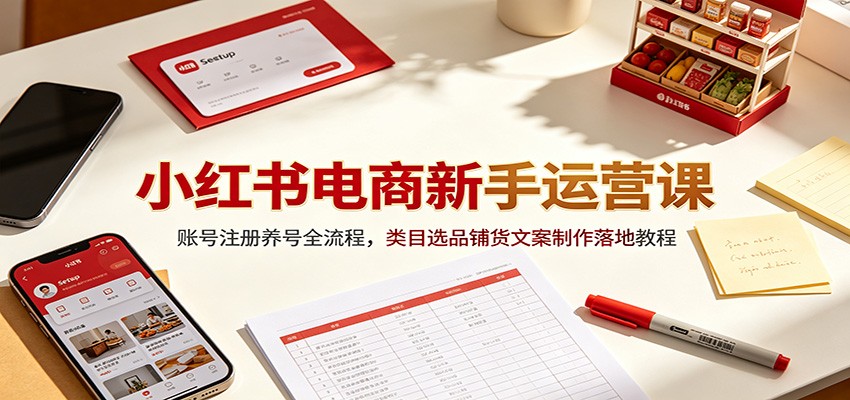 小红书电商新手运营课：账号注册养号全流程，类目选品铺货文案制作落地教程-二当家网创资源站
