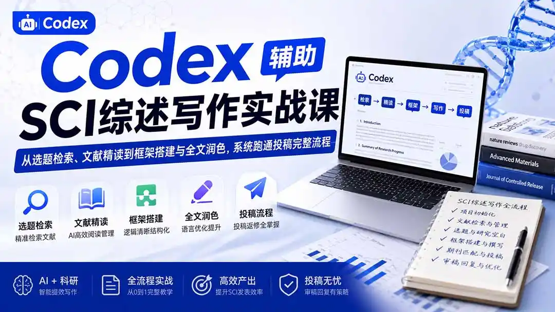 Codex辅助SCI综述写作实战课——从选题检索、文献精读到框架搭建与全文润色，系统跑通投稿完整流程-二当家网创资源站