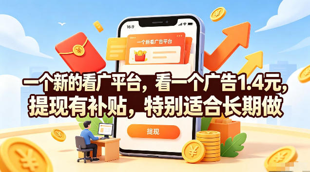 一个新的看广平台,看一个广告1.4元,提现有补贴,特别适合长期做【揭秘】-二当家网创资源站