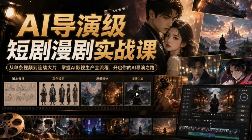 AI导演级短剧漫剧实战课，从单条视频到连续大片，掌握AI影视生产全流程，开启你的AI导演之路!-二当家网创资源站