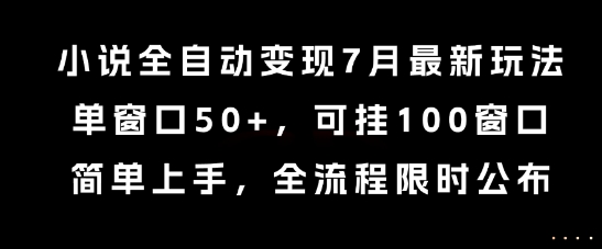 小说全自动变现7月玩法，单窗口50+，可挂100窗口，简单上手，全流程限时公布【揭秘】-二当家网创资源站