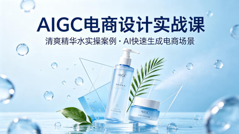 AIGC电商设计实战课，以清爽精华水为实操案例，教你用AI快速生成电商场景-二当家网创资源站